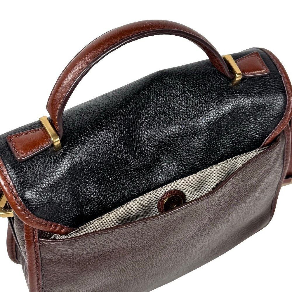 Fossil Heritage Crossbody Bag Top Handle Black Brown Leather Preppy - Picture 9 of 16